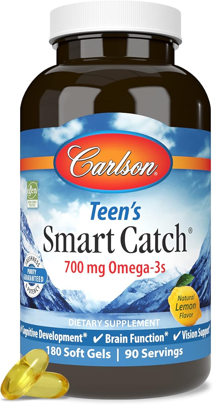 Carlson - Teen's Smart Catch 700 mg Omega-3s Cognitive Development Brain Function &amp Vision Support Lemon 180 Softgels