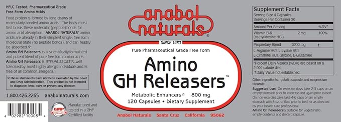 Anabol Naturals Meta GHR Stack: Metaboplex 120 caps 600 mg and Amino GHReleasers120 caps 800 mg