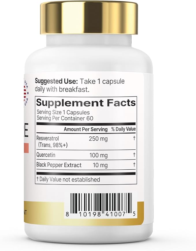 Resveratrol Supplement 250mg | 60 Capsules | Non-GMO &amp Gluten Free | Potent Complex
