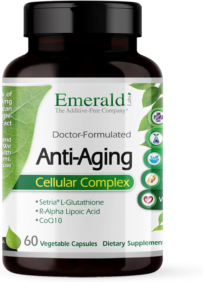 Emerald Labs Anti-Aging Cellular Complex - Supports Healthy Aging &amp Liver Health with Setria L-Glutathione CoQ10 R-Alpha Lipoic Acid Resveratrol &amp More - 60 Vegetable Capsules (30-Day Suppl