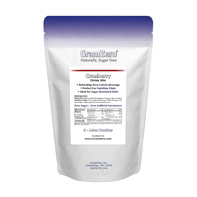 GramZero Cranberry Zero Calorie Sugar Free Drink Mix Great For Nutrition Club Loaded Tea Stevia Sweetened