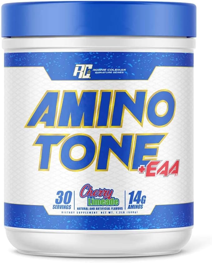 Ronnie Coleman Signature Series Amino-Tone EAAs Amino Acids Powder with BCAAs Hydration Essential Amino Acids Post Workout Muscle Recovery Cherry Limeade 30 Servings