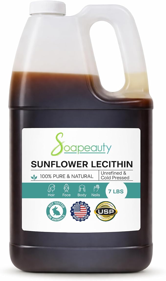Sunflower Lecithin Liquid Oil | Cold Pressed Unrefined | USP Grade Unbleached 100% Pure Natural Sunflower Lecithin Oil | Skin Moisturizer Soap Making | 7 lb