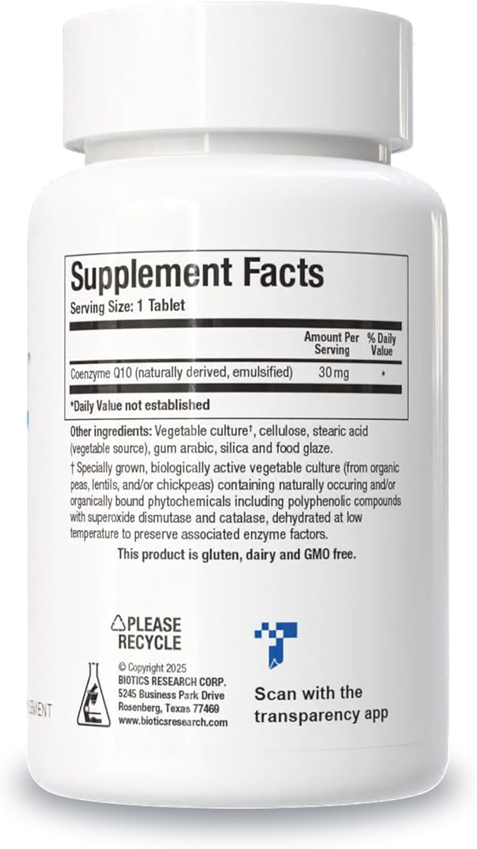 Biotics Research CoQZyme 30 Milligram of emulsified coenzyme Q10 CoQ10 Supplies Superoxide dismutase and catalase Two Important antioxidants 60 Tabs