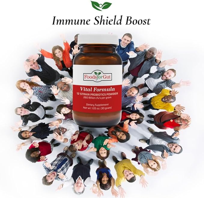 Foods For Gut Vital Formula 12 Strain Probiotics Powder 260 Billion CFU | Made in USA | Digestive &amp Immune Support | High Potency | 30 Grams (1.05 Oz)