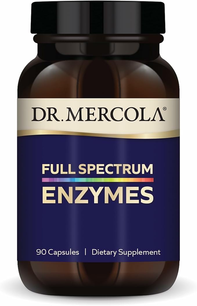 Dr. Mercola Full Spectrum Enzymes - 22 Different Enzymes - Supports Digestive &amp Immune Health - Helps Digest Carbohydrates Fats &amp Proteins - Non-GMO Gluten-Free &amp Soy-Free - 90 Capsules