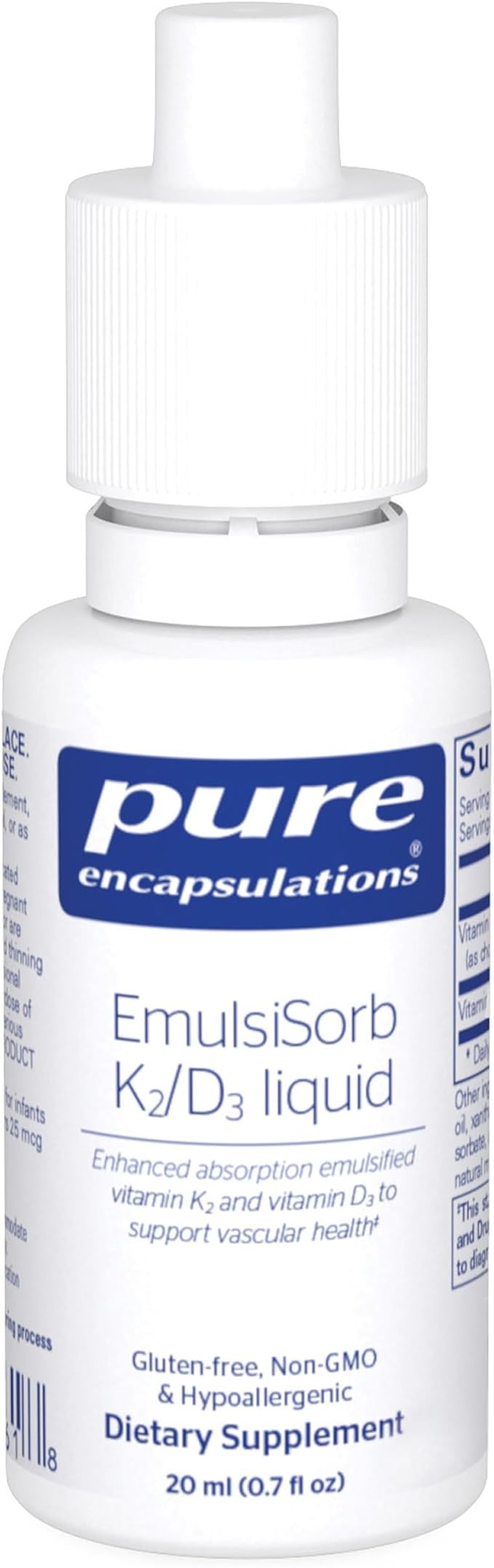 Pure Encapsulations EmulsiSorb K2/D3 Liquid | Enhanced-Absorption Emulsified Vitamin K2 and Vitamin D3 for Vascular Health Support | 0.7 Fl Oz