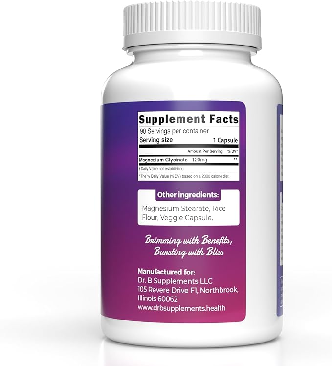 Encapsulation Magnesium (Glycinate) 120 mg - Supplement to Support Stress Relief Sleep Heart Health Nerves Muscles and Metabolism* - Highly Absorbable Magnesium Glycinate - 90 Capsules