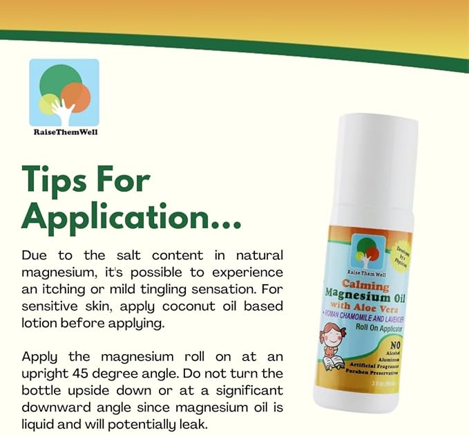 Magnesium Oil Calming Roll-On for Kids with Aloe Vera Roman Chamomile &amp Lavender Natural Relaxation Support for Anxiety Nervousness &amp Hyperactivity Gentle Formula for Daily Use 3 fl oz