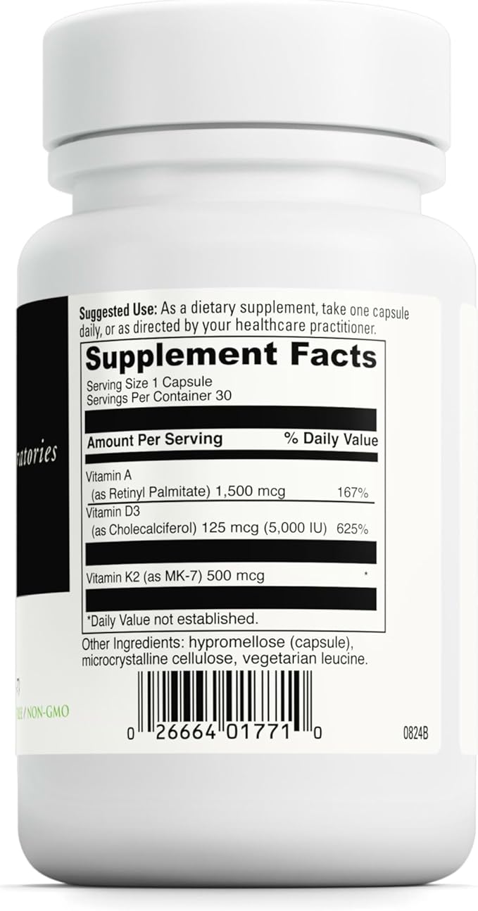 DAVINCI Labs ADK - Helps Support Bone Heart &amp Immune Health - Dietary Supplement with Vitamins A D3 &amp K2 (as MK-7) - Vegetarian Gluten Free &amp Soy Free - 30 Capsules