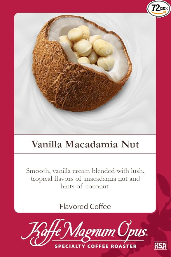 Kaffe Magnum Opus Vanilla Macadamia Nut Coffee Ground 72 Packs of 2.5 oz Each Fresh Roasted Gourmet Blend