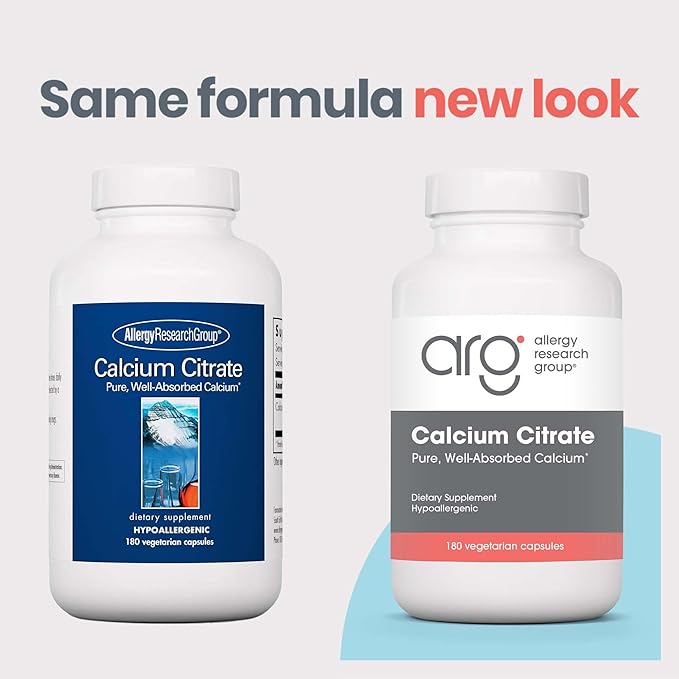 Allergy Research Group Calcium Citrate - Delivers 150 mg Calcium - Well-Absorbed Mineral for Bone &amp Cellular Function - 180 Servings - 180 Capsules