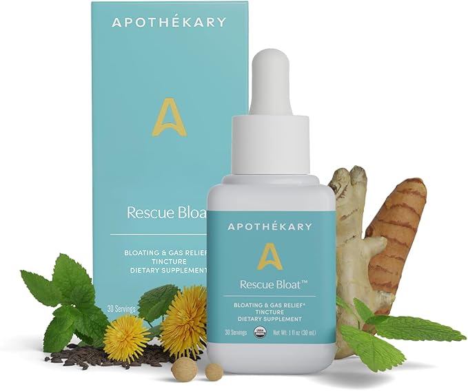 Apothékary Rescue Bloat Fast-Acting Digestive Drops for Occasional Gas and Bloat Relief Herbal Liquid Drops with Peppermint Lemon Balm Dandelion Ginger Turmeric Made in USA 1 fl oz 30 Servings