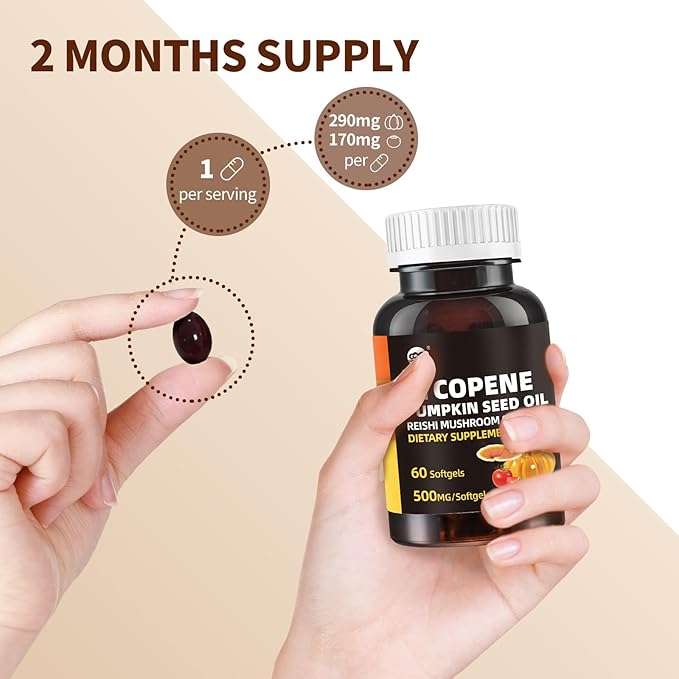 Pumpkin Seed Oil Capsule Lycopene Supplement Cold Pressed Pumpkin Seed 3 in 1 Hair Growth Supplement with Reishi Mushroom Spore Oil for Urinary and Prostate Health 60 Softgels