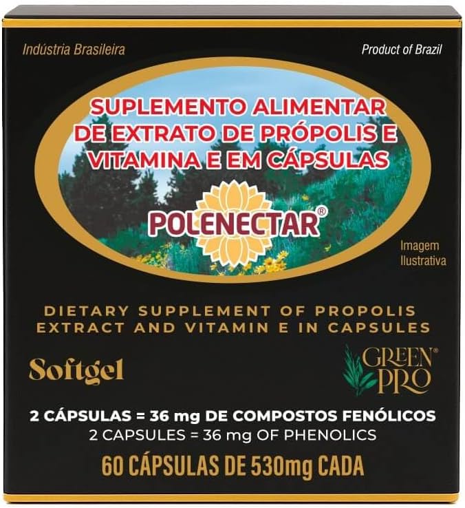 4 Boxes of Polenectar Brazil Green Bee Propolis 300 Milligram (60 Softgels)