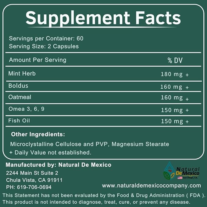 Cholesterol Health for Heart and Circulatory Support with Mint Herb Boldus Oatmeal Fish Oil and More 60 Capsules Cholesterol Cholesterol and triglyceridesTreatment