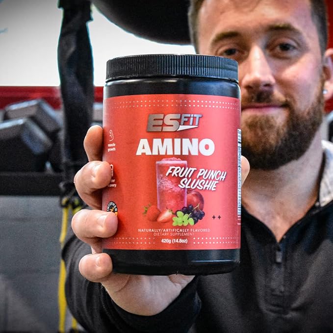 Amino Powder - Pre and Post Workout with Electrolytes - BCAA 2:1:1 Ratio Amino Acids Superior Taste Tested and Certified Fruit Punch Slushie 30 Servings