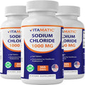 Vitamatic Sodium Chloride 1000mg – 365 Tablets Electrolyte Replenisher &amp Hydration Support – Non-GMO Gluten-Free -3 Bottles