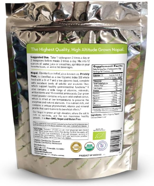 Maxx Herb Organic Nopal Cactus Powder for Healthy Digestion &amp Immune Support High in Dietary Fiber &amp Calcium Vegan Non-GMO and Gluten Free - 3 Bags 12 Oz Each - Save 15%