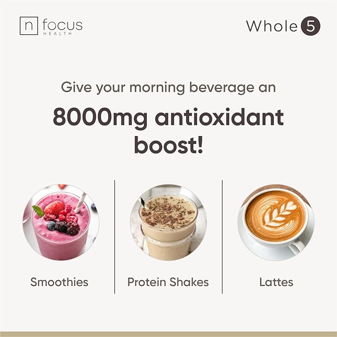 Whole5 Antioxidant Superfood Powder | Longevity Mix w/Acai Acerola Cherry Coffee Fruit Ceylon Cinnamon &amp Cacao | Smoothie Shake &amp Bowl Add-Ins | 8000mg per Scoop | 30 Servings