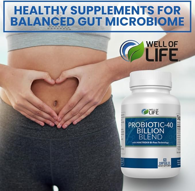 Well of Life Probiotic-40 Billion: Helps Gut Health &amp Digestive Support. 4 Strain Blend 40 Billion CFU. Enhances Nutrient Absorption Metabolism. 60 Capsules. Non-GMO Made in USA.