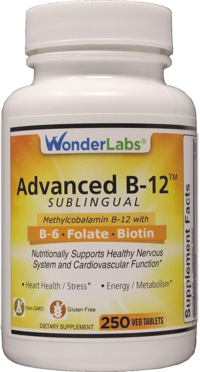 Wonder Laboratories Sublingual Vitamin B12 (1000 mcg) B6 (5mg) Folic Acid(400 mcg) &amp Biotin (25mcg) - Formulated with Methylcobalamin Vitamin B-12 (250 Tablets)