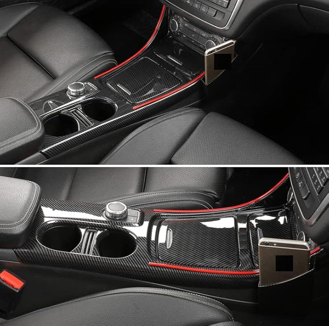 New Protective Center Control Covers Compatible with Mercedes Benz CLA C117 2013-2018 CLA180 CLA200 CLA 220 CLA250 (Carbon Look + Red Line)