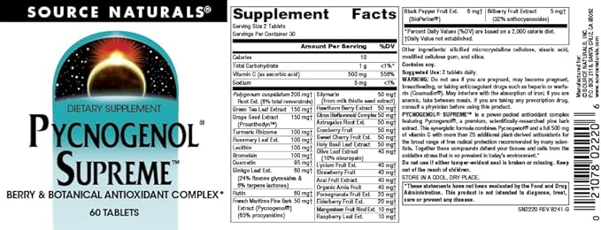Source Naturals Pycnogenol Supreme Berry &amp Botanical Antioxidant Complex* - 60 Tablets