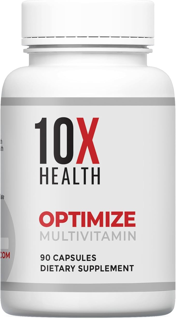 10X Health Optimize Methylated Multivitamin for Men - 90 Capsules 34 in 1 Formula with 800 mcg of Vitamin B12 5-MTHF NAC - Methyl B Complex