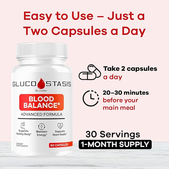 GlucoStasis Blood Balance Support - Official GlucoStasis Capsules Support Supplement All Natural Advanced Formula GlucoStasis Pills Vitamins for Health &amp Wellness 60 Capsules for 1 Month