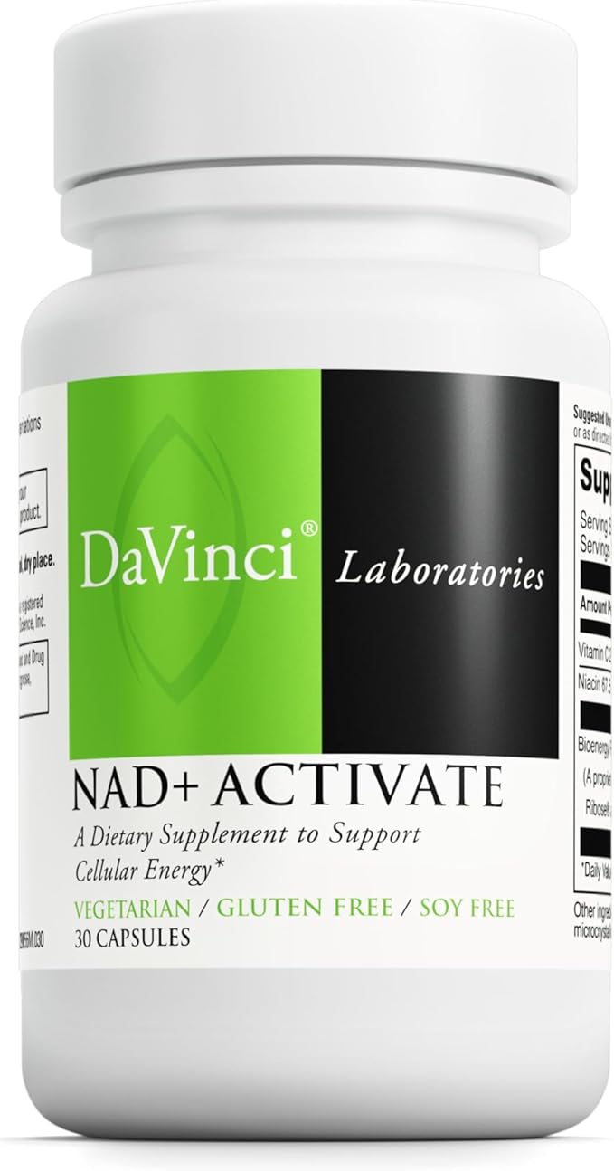 DAVINCI Labs NAD+ Activate - NAD Supplement with Vitamin C &amp Niacin - Helps Support Brain Health Cellular Energy &amp More* - Vegetarian Gluten-Free &amp Soy-Free - 30 Capsules