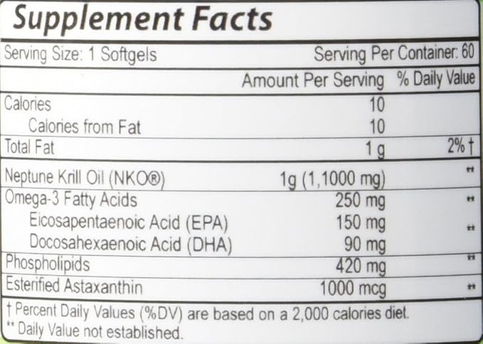 Amazing Omega Nko® Neptune Krill Oil 1000 Mg 60 Softgels (Non-GMO Gluten-Free) - Supports Heart Joint &amp Brain Health and Superior bioavailability &amp antioxidant Content