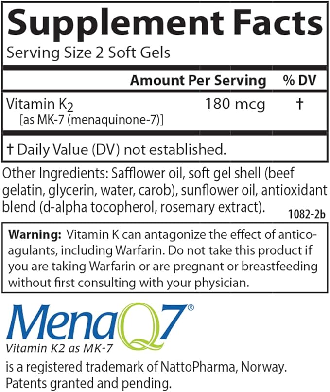 Carlson - Vitamin K2 MK-7 (Menaquinone) 180 mcg Bone Support Calcium Bioavailability K2 Vitamin Vitamin K-2 90 Softgels