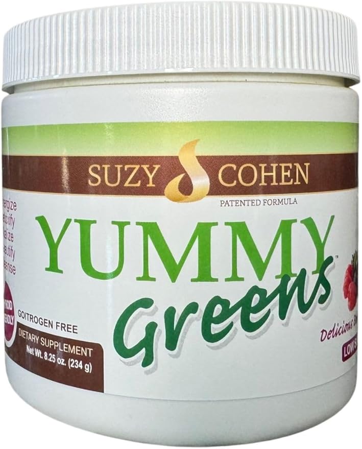 Yummy Greens Drink Mix with Sea Lettuce Dulse Acai Pineapple and probiotic for Energy Vitality and Wellness. Product is Patented Gluten Free Thyroid Friendly