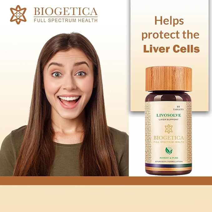 Biogetica Livosolve Herbal Supplement for Liver Care - Total Liver Support Cleanse &amp Detox Protects Cells &amp Enzymes - 100% Vegan Non-GMO - 80 Tablets
