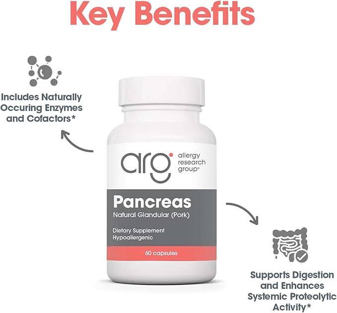 Allergy Research Group ARG Pancreas Natural Glandular - Supports Healthy Pancreas Immune &amp Digestive Activity - 425 mg per Serving - Freeze Dried Tissue from Pork - 60 Servings - 60 Capsules