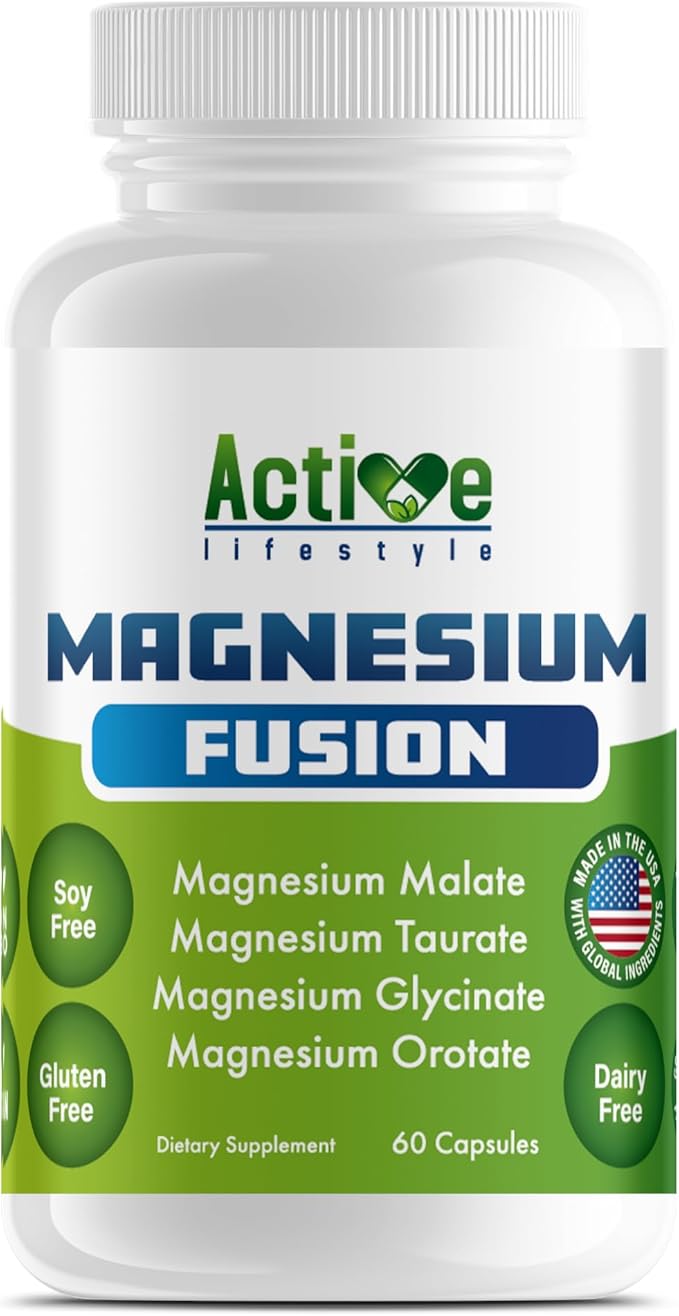 Active Lifestyle 4X Magnesium Supplement Magnesium Glycinate Taurate Malate Orotate Complex Calm Sleep GMO Free Gluten Free Soy Free Dairy Free Lab Tested Made in USA