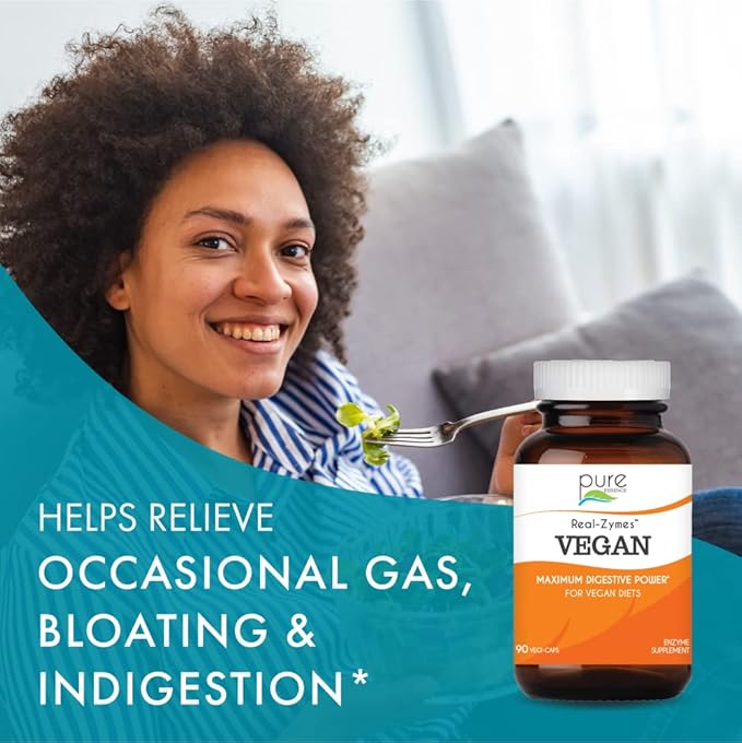 Real-Zymes™ VEGAN Digestive Enzymes Supplement with Probiotics for Better Digestion - Natural Support for Relief of Bloating Gas Belching Diarrhea Constipation IBS etc. - 90 Caps