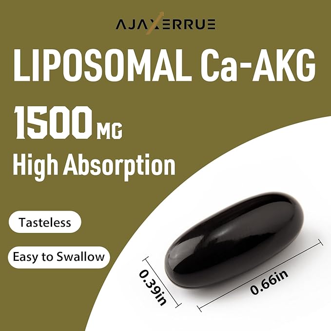 Liposomal Calcium AKG Supplement 1500 MG (Alpha-Ketoglutaric Acid) More Effective Than AAKG Ca AKG for Longevity Age Defense Cellular Energy Metabolic Function 120 Softgels