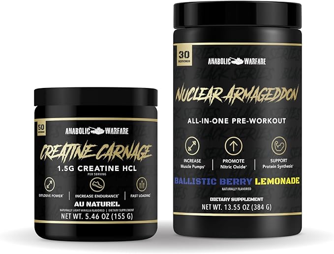 Anabolic Warfare Creatine Carnage + Nuclear Armageddon Bundle – Explosive Power &amp Pre-Workout Stack for Strength Endurance &amp Muscle Building