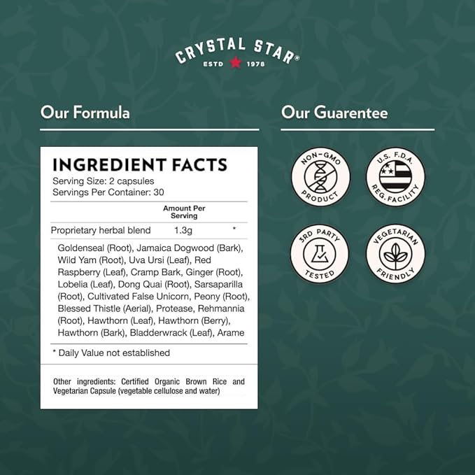 Crystal Star Women's Best Friend (60 Capsules) - Herbal Menstrual Relief Supplement for Help with Cramps &amp Bloating – Dong Quai Cramp Bark Hawthorne &amp Red Raspberry – Non-GMO