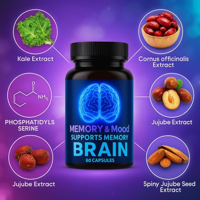 Nootropic Brain Supplements for Memory and Focus Cognitive Support Formula with B Vitamins Folate &amp Dihydromyricetin – Mental Clarity &amp Daily Performance 60 Capsules (1)