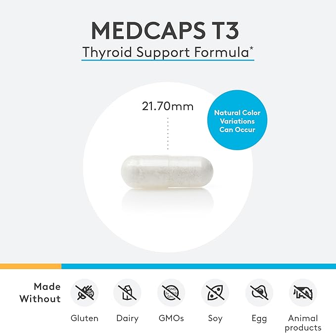 XYMOGEN MedCaps T3 - Thyroid Support Formula with Vitamins + Herbs - Selenium Zinc Vitamin E + C Ashwagandha Guggul Extract and Iodine Supplement (120 Capsules)