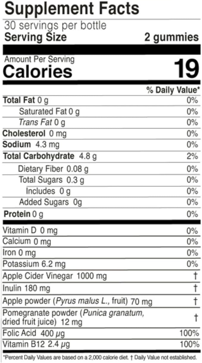 FARMASi Nutriplus Apple Cider Vinegar Gummies Vegan Digestive Support with Vitamin B12 and Folic Acid Pomegranate Apple Flavor 60 Gummies 5.8 oz
