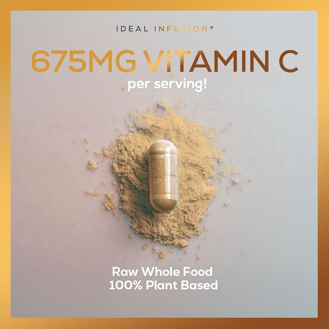 Whole Food Vitamin C Supplement 675mg – Plant Based Vitamin C Complex from Organic Oranges Acerola Cherry &amp Natural Fruit Cofactors – Immune &amp Antioxidant Support – Vegan Non-GMO – 120 capsu