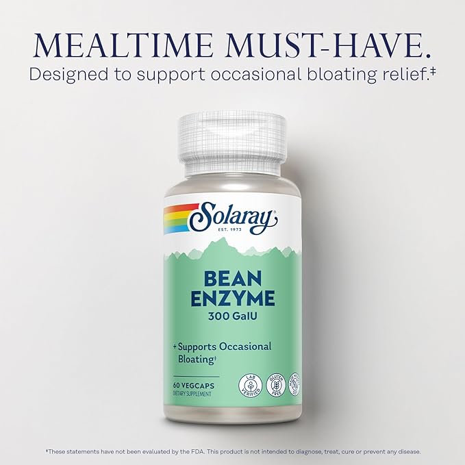 SOLARAY Vegan Betaine HCL w/Pepsin and Bean Enzyme - Digestive Health Bundle - Hydrochloric Acid Supplement and Alpha Galactosidase Digestive Enzymes for Gut Health Support 60-Day Guarantee 90/60ct