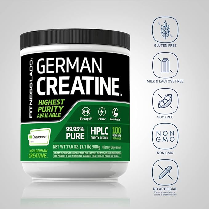 Fitness Labs German Creatine Monohydrate Powder | 500 Grams | Creapure Fitness Supplement | for Men &amp Women | Unflavored | 100 Servings