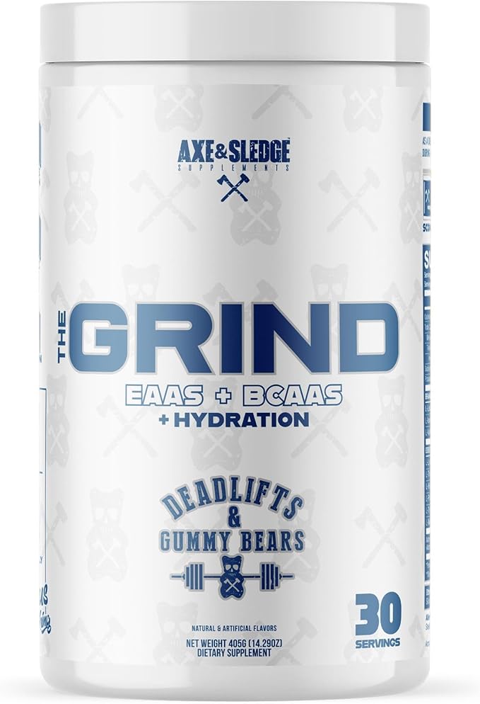 Axe &amp Sledge The Grind Essential Amino Acids |EAA &amp BCAA Powder |Muscle Recovery &amp Electrolytes for Hydration | Stimulant-Free Vegan | 30 Servings Deadlifts &amp Gummy Bears