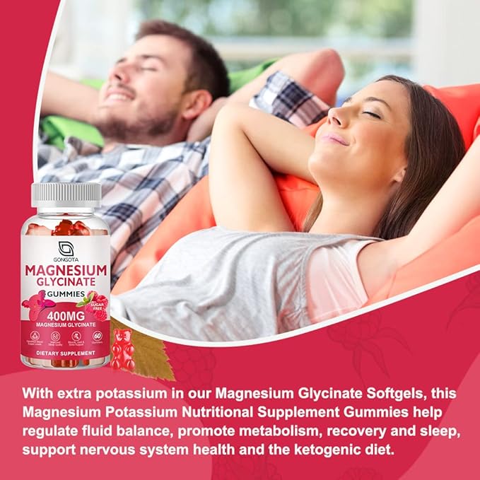 Magnesium Glycinate Gummies 400 mg with 100 mg Composite magnesium - Chelated Magnesium Potassium Supplement with Vitamin D B6 Supports Calm Sleep Memory &amp Muscle CrampsSugar Free - 60 Gummies