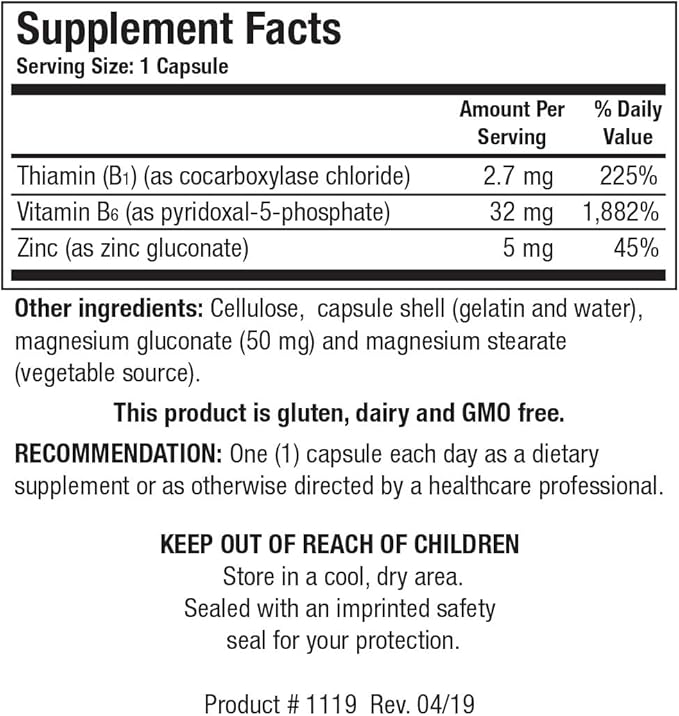 Biotics Research B6 B1 Plus Zinc Supplies Active Forms of B Vitamins 5mg of Highly bioavailable Form of zinc Aids in Activity of Over 300 Different zinc Dependent enzymes 90 Capsules